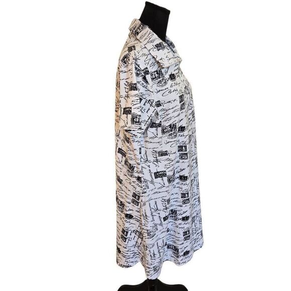 Parsley and Sage Womens Graphic Print 1/4 Zip Shirt Mini Dress Black White Large - Picture 3 of 12